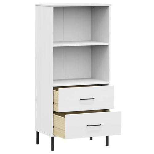 Bogreol med 2 skuffer OSLO 60x35x128,5 cm massivt træ hvid