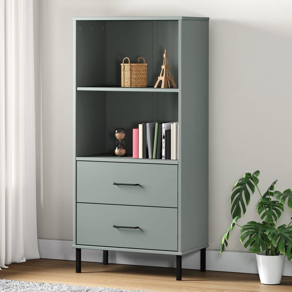 Bogreol med 2 skuffer OSLO 60x35x128,5 cm massivt træ grå