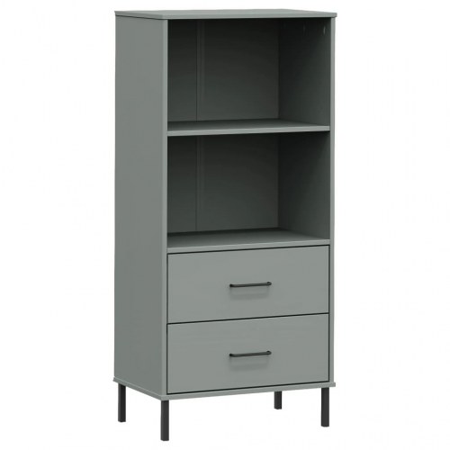 Bogreol med 2 skuffer OSLO 60x35x128,5 cm massivt træ grå