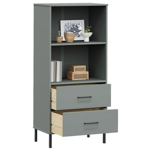 Bogreol med 2 skuffer OSLO 60x35x128,5 cm massivt træ grå