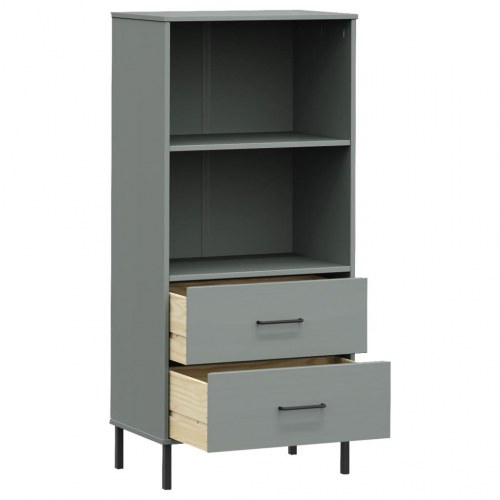 Bogreol med 2 skuffer OSLO 60x35x128,5 cm massivt træ grå