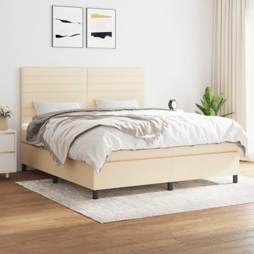 Kontinentalseng med madras 160x200 cm - stof, cremefarvet