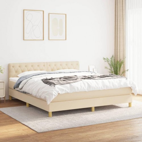 Kontinentalseng med madras 160x200 cm - stof, cremefarvet