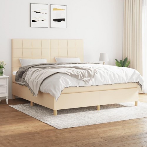 Kontinentalseng med madras 160×200 cm - stof, cremefarvet