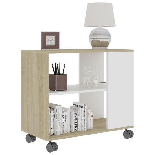 Sidebord 70x35x55 cm konstrueret træ hvid og egetræsfarvet