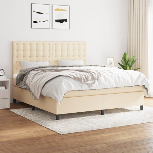 Kontinentalseng med madras 160×200 cm - stof, cremefarvet