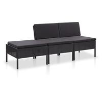 Haveloungesæt 3 dele med hynder polyrattan sort