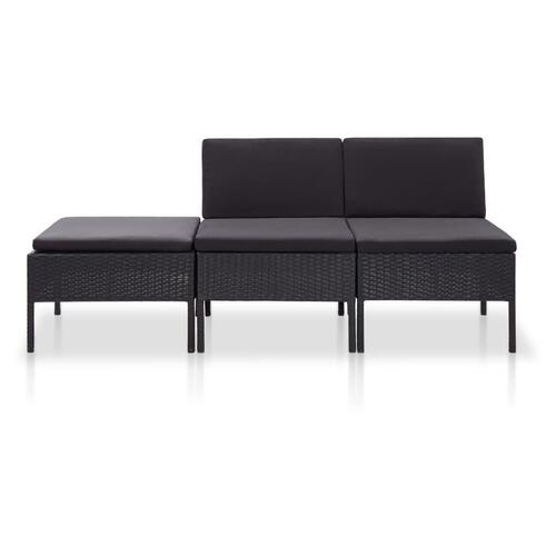 Haveloungesæt 3 dele med hynder polyrattan sort
