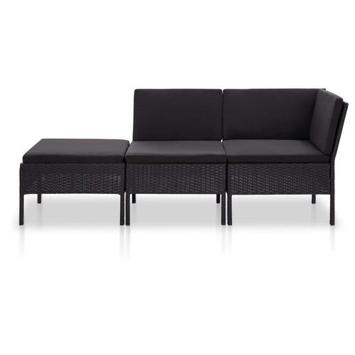 Haveloungesæt 3 dele med hynder polyrattan sort