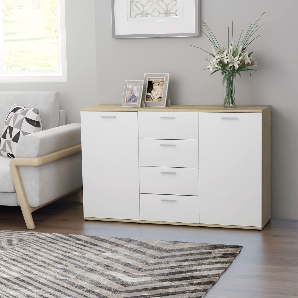 Skænk 120x35,5x75 cm konstrueret træ hvid og sonoma-eg