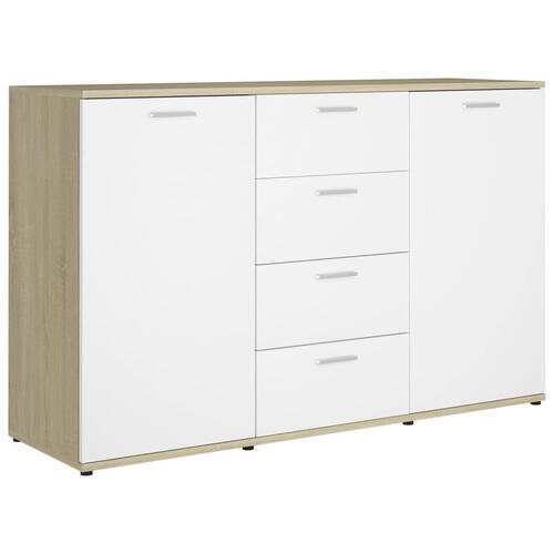 Skænk 120x35,5x75 cm konstrueret træ hvid og sonoma-eg