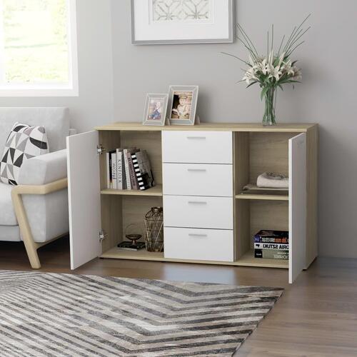 Skænk 120x35,5x75 cm konstrueret træ hvid og sonoma-eg