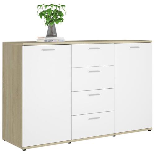Skænk 120x35,5x75 cm konstrueret træ hvid og sonoma-eg