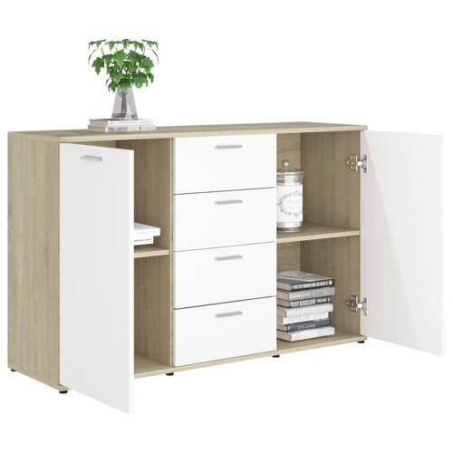 Skænk 120x35,5x75 cm konstrueret træ hvid og sonoma-eg