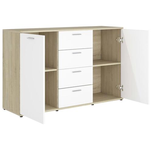 Skænk 120x35,5x75 cm konstrueret træ hvid og sonoma-eg