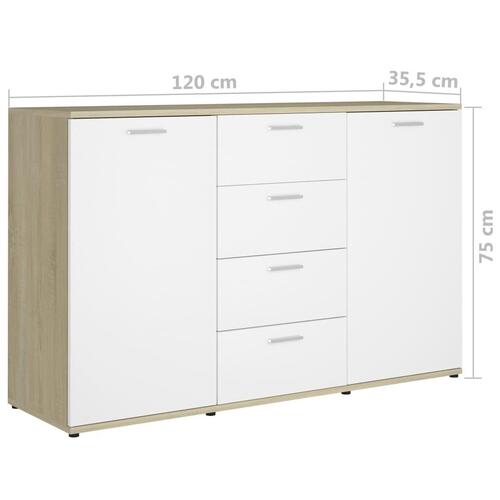 Skænk 120x35,5x75 cm konstrueret træ hvid og sonoma-eg