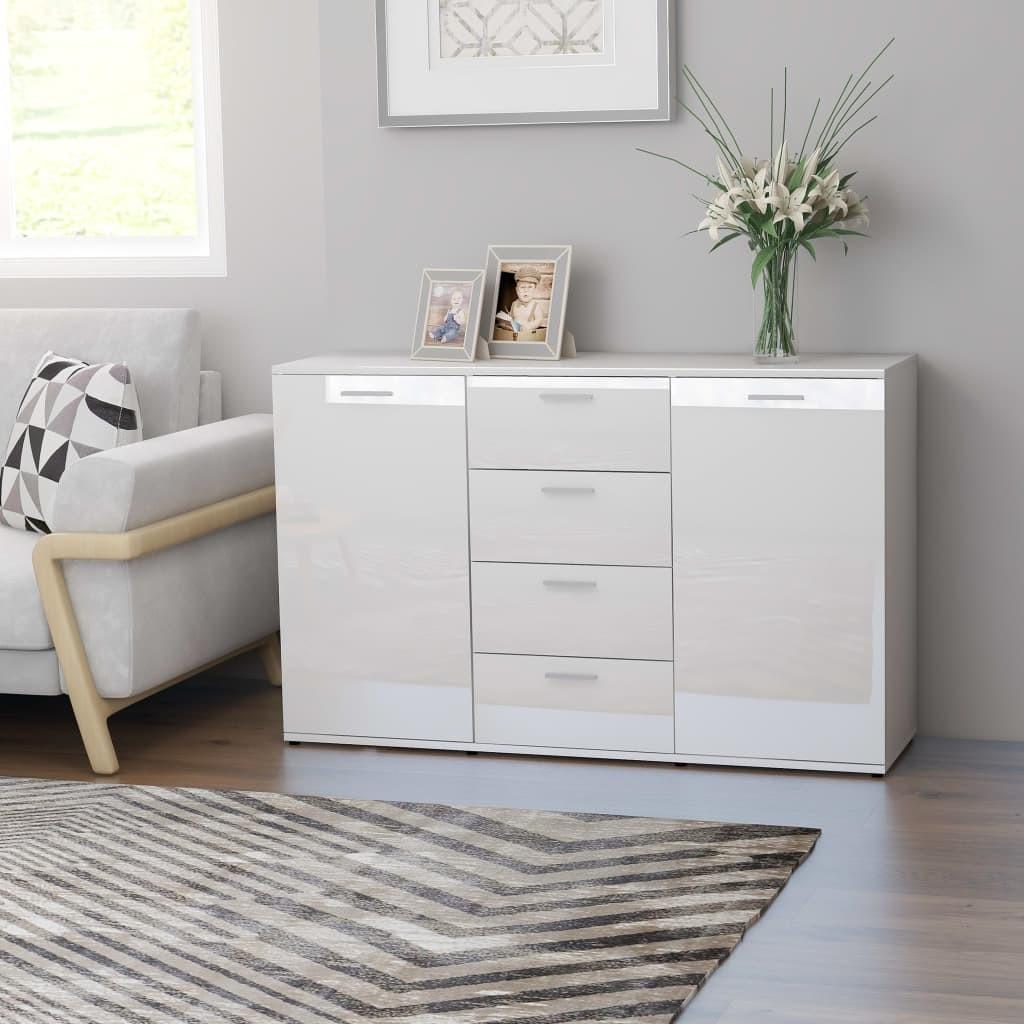 Skænk 120x35,5x75 cm spånplade højglans hvid