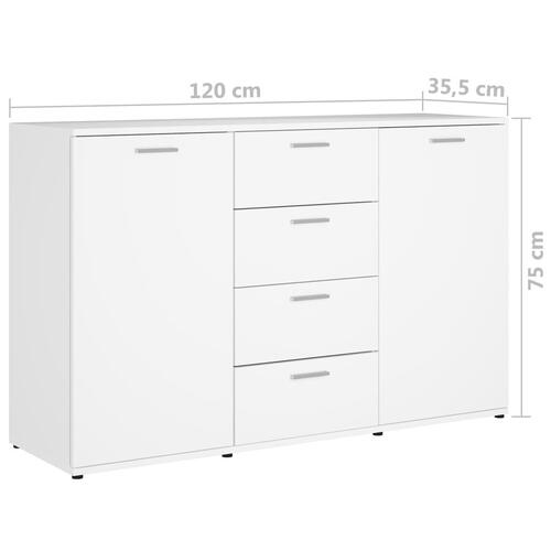 Skænk 120x35,5x75 cm spånplade højglans hvid