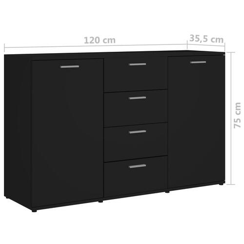 Skænk 120x35,5x75 cm spånplade højglans sort