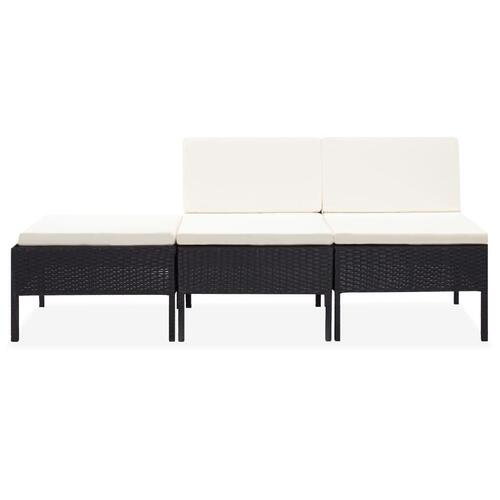 Haveloungesæt 3 dele med hynder polyrattan sort