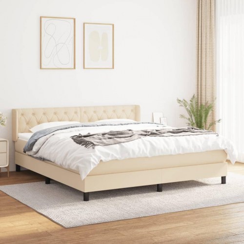 Kontinentalseng med madras 160x200 cm - stof, cremefarvet