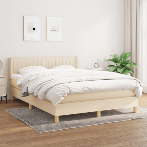Kontinentalseng med madras 140x200 cm - stof, cremefarvet