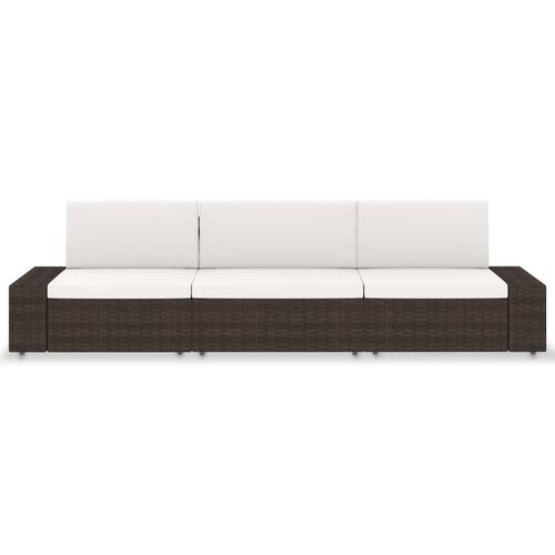 3-personers sofa modulær polyrattan brun