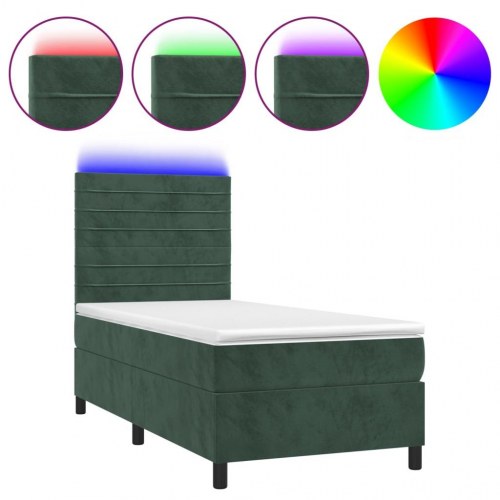 Kontinentalseng med LED-lys 80×200 cm - velour, mørkegrøn