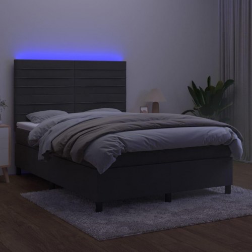 Kontinentalseng med LED-lys 140x200 cm - fløjl, mørkegrå