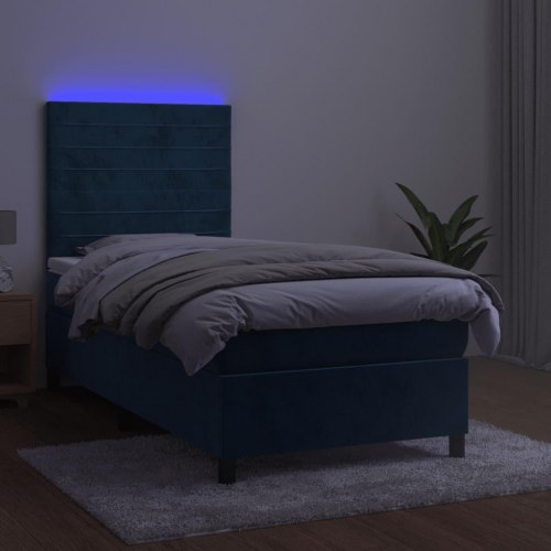 Kontinentalseng med LED-lys 100x200 cm i fløjl - mørkeblå