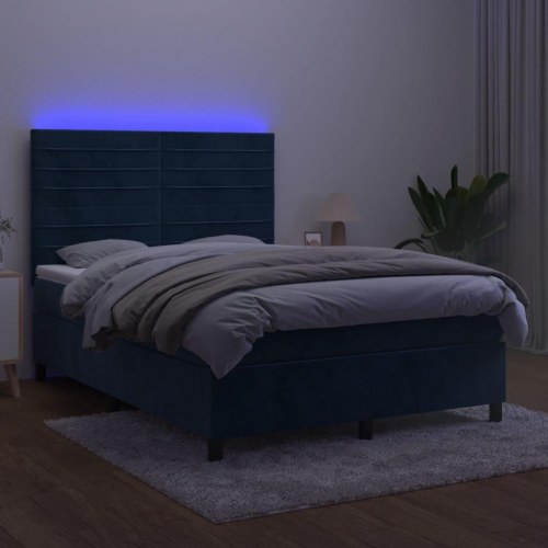 Kontinentalseng med LED-lys 140x190 cm - fløjl, mørkeblå