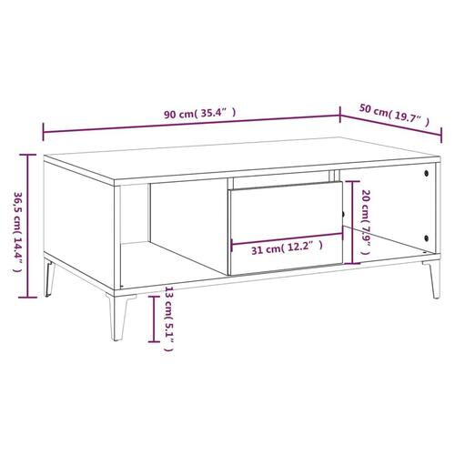 Sofabord 90x50x36,5 cm konstrueret træ sonoma-eg