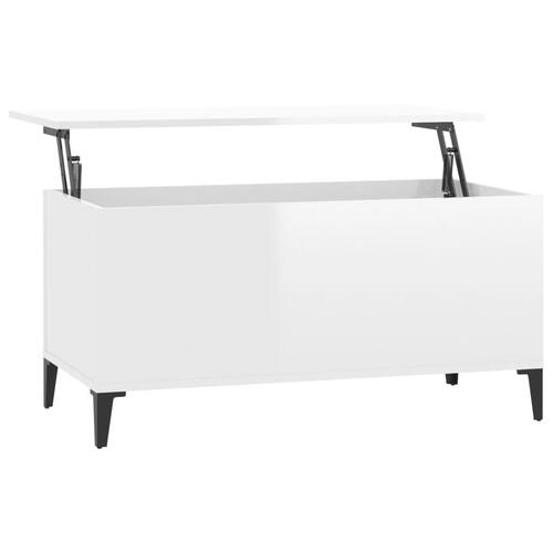 Sofabord 90x44,5x45 cm konstrueret træ hvid højglans