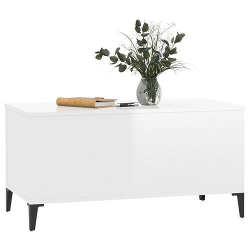Sofabord 90x44,5x45 cm konstrueret træ hvid højglans