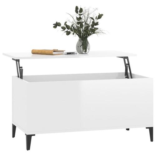 Sofabord 90x44,5x45 cm konstrueret træ hvid højglans