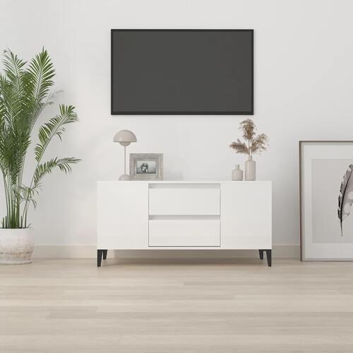 Tv-bord 102x44,5x50 cm konstrueret træ hvid højglans
