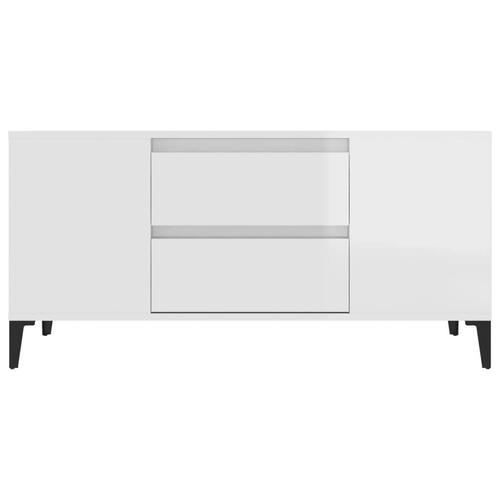 Tv-bord 102x44,5x50 cm konstrueret træ hvid højglans