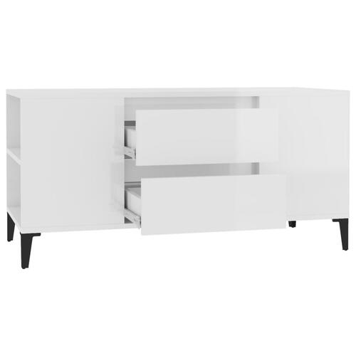 Tv-bord 102x44,5x50 cm konstrueret træ hvid højglans