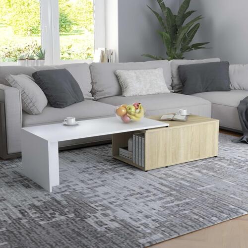 Sofabord 150x50x35 cm konstrueret træ hvid og sonoma-eg