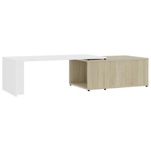 Sofabord 150x50x35 cm konstrueret træ hvid og sonoma-eg