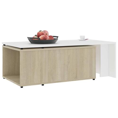 Sofabord 150x50x35 cm konstrueret træ hvid og sonoma-eg