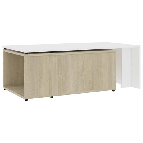 Sofabord 150x50x35 cm konstrueret træ hvid og sonoma-eg