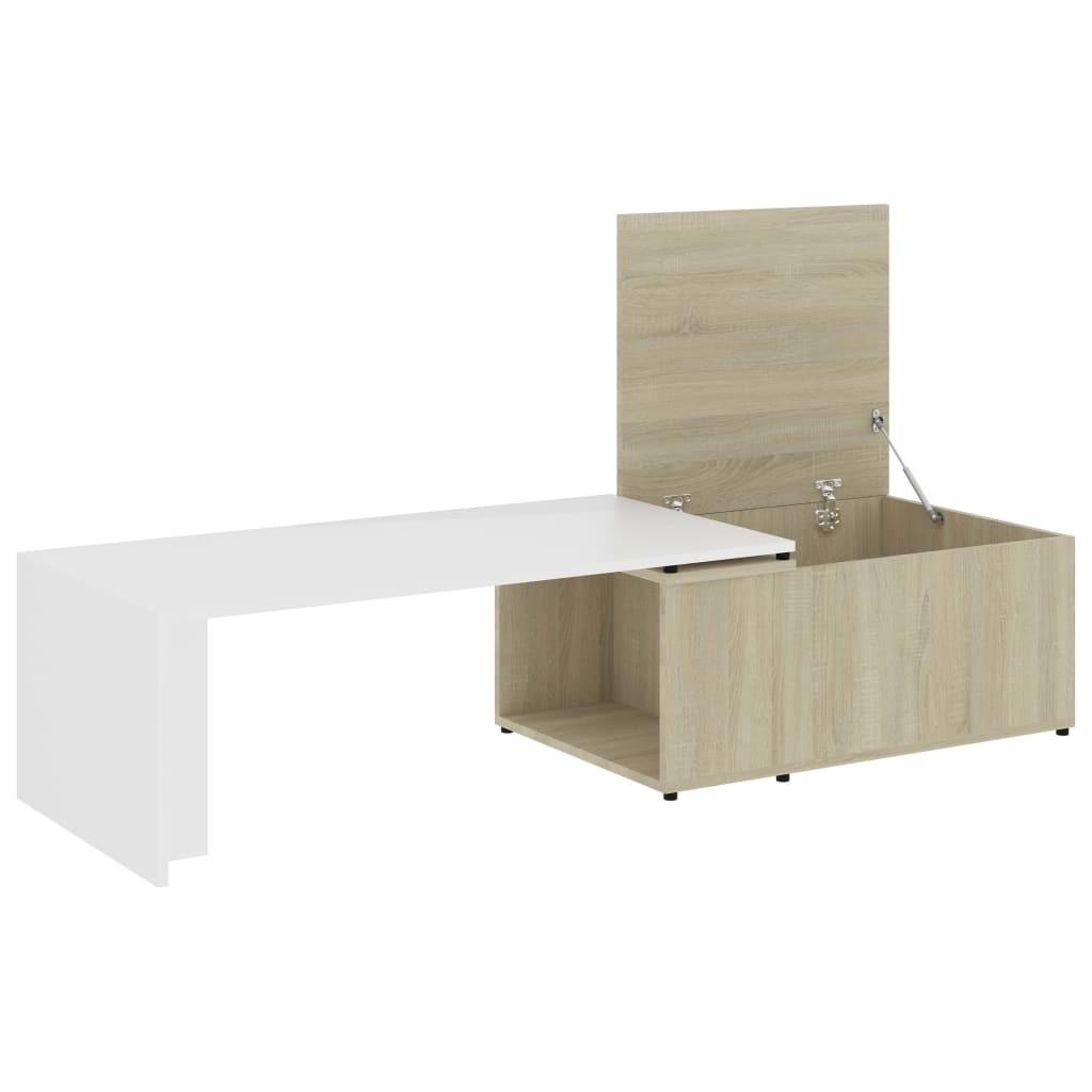 Sofabord 150x50x35 cm konstrueret træ hvid og sonoma-eg