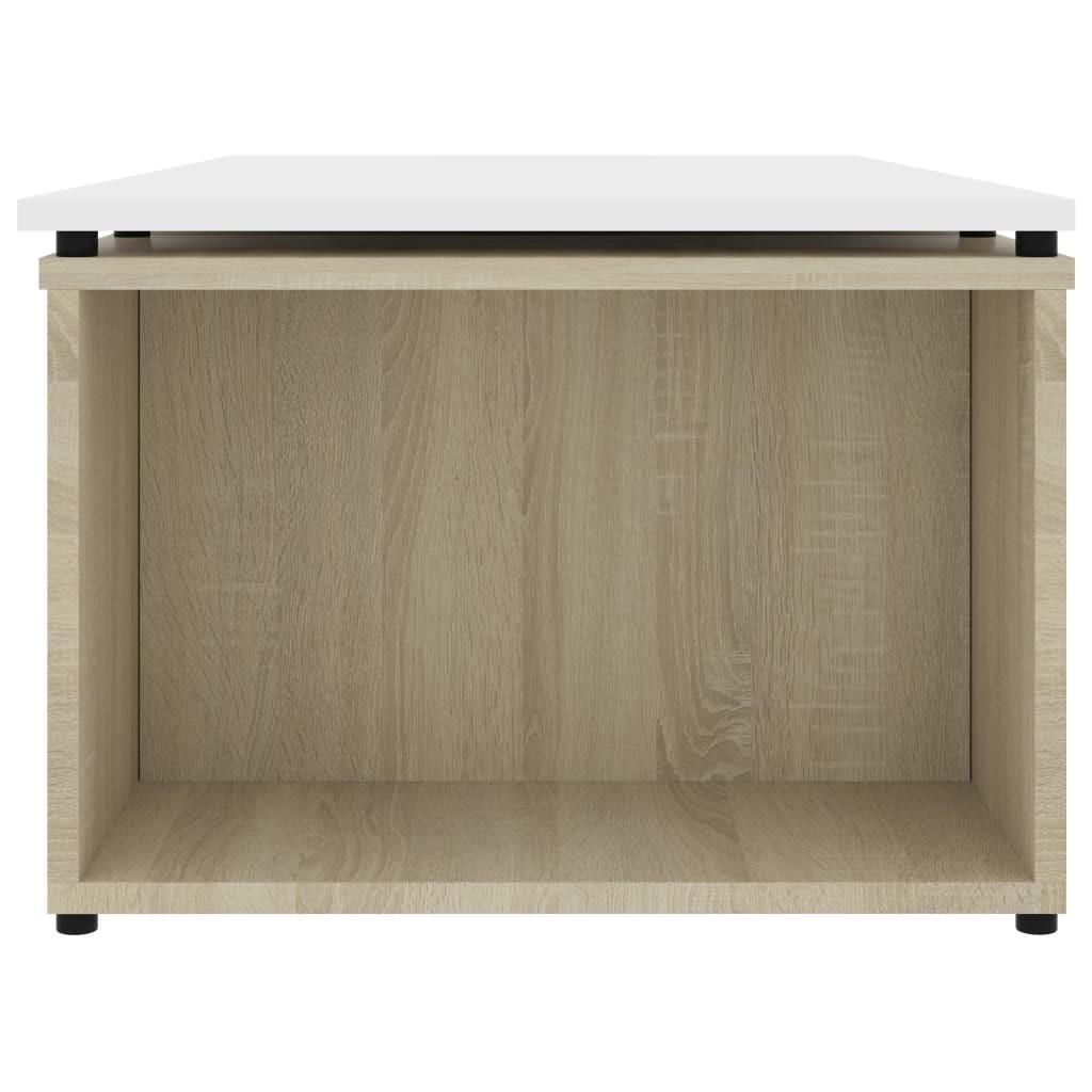 Sofabord 150x50x35 cm konstrueret træ hvid og sonoma-eg