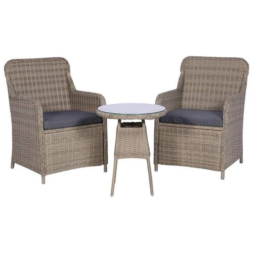 Bistrosæt 3 dele med hynder polyrattan brun