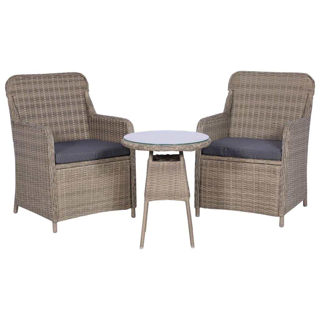 Bistrosæt 3 dele med hynder polyrattan brun