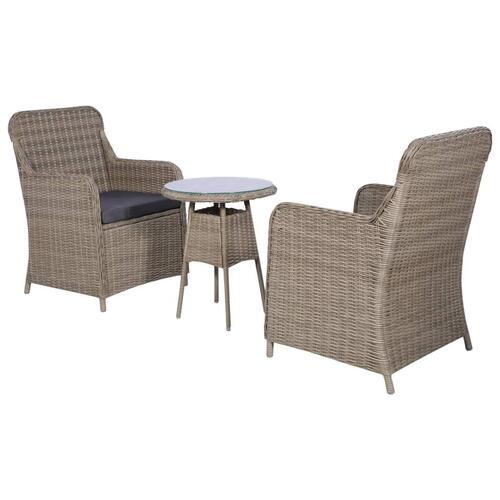 Bistrosæt 3 dele med hynder polyrattan brun