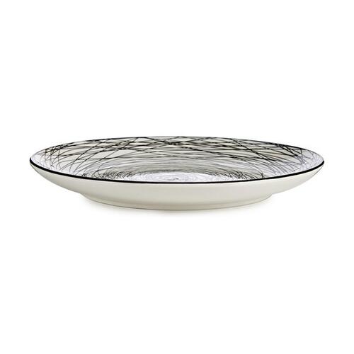 Flad Plade Striber Hvid Sort Porcelæn 24 x 2,8 x 24 cm