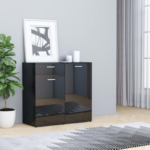 Skænk 80x36x75 cm konstrueret træ sort højglans