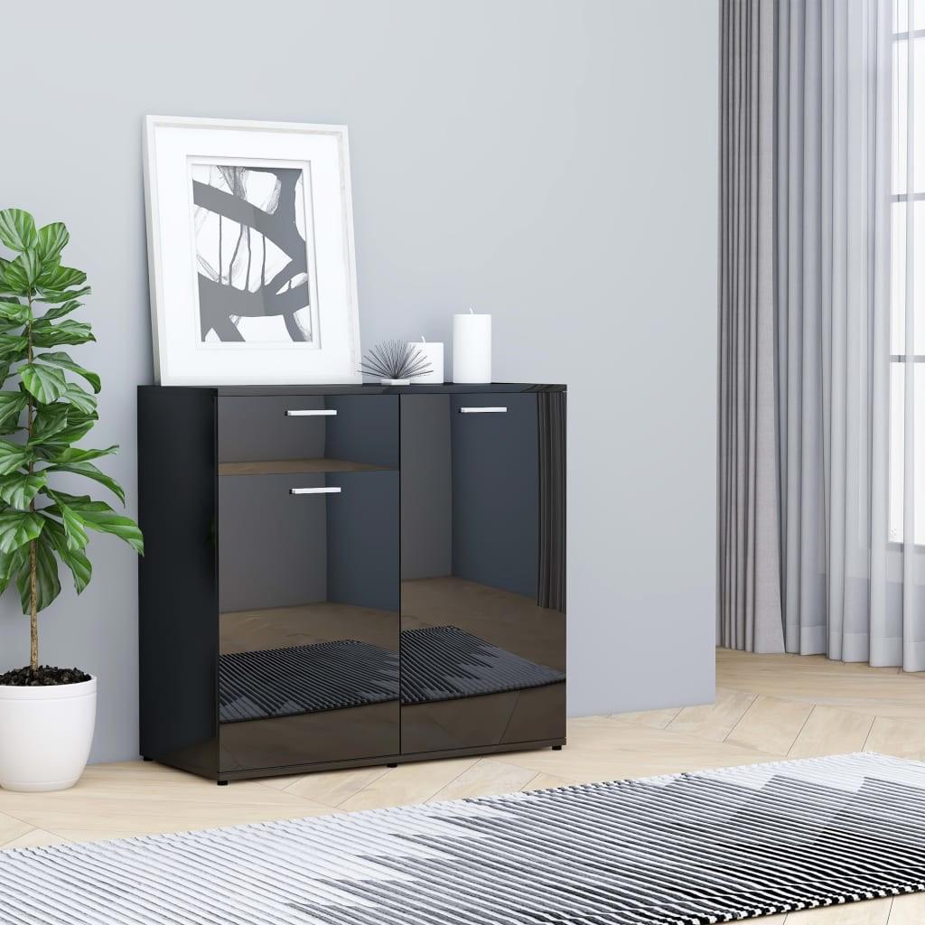 Skænk 80x36x75 cm konstrueret træ sort højglans